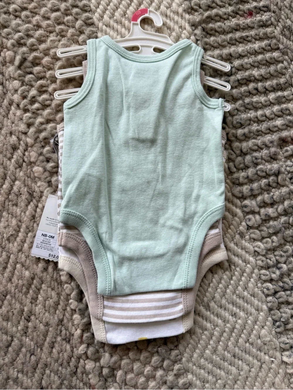 cloud island White, Beige & Mint Snail Print Tank Bodysuits - 3 Pack newborn